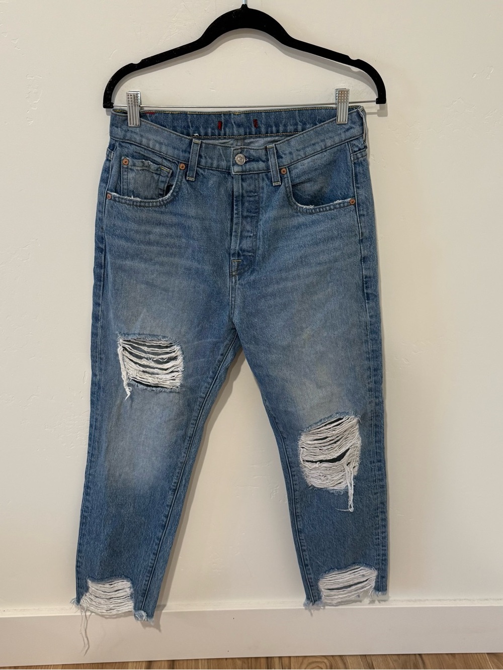 7 For All Mankind Distressed Blue Denim Jeans Womens 27 Cropped Straight Leg